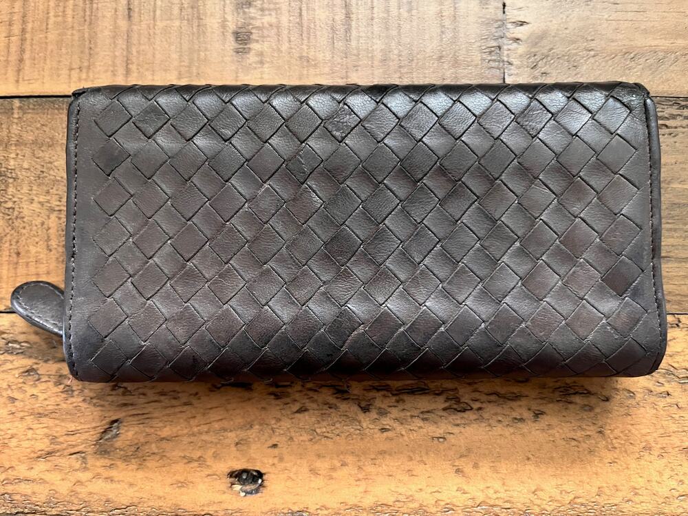 BOTTEGA VENETA Intreacciato Leather Continenta Wallet Brown/Gray W/COA and Box